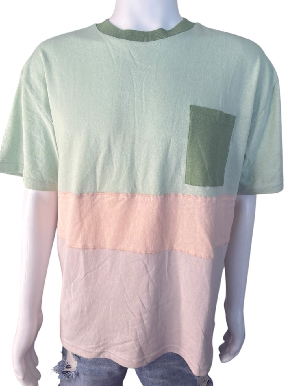 PacSun Colorblock Crewneck Shirt in Mint Green, Light Pink & Light Beige